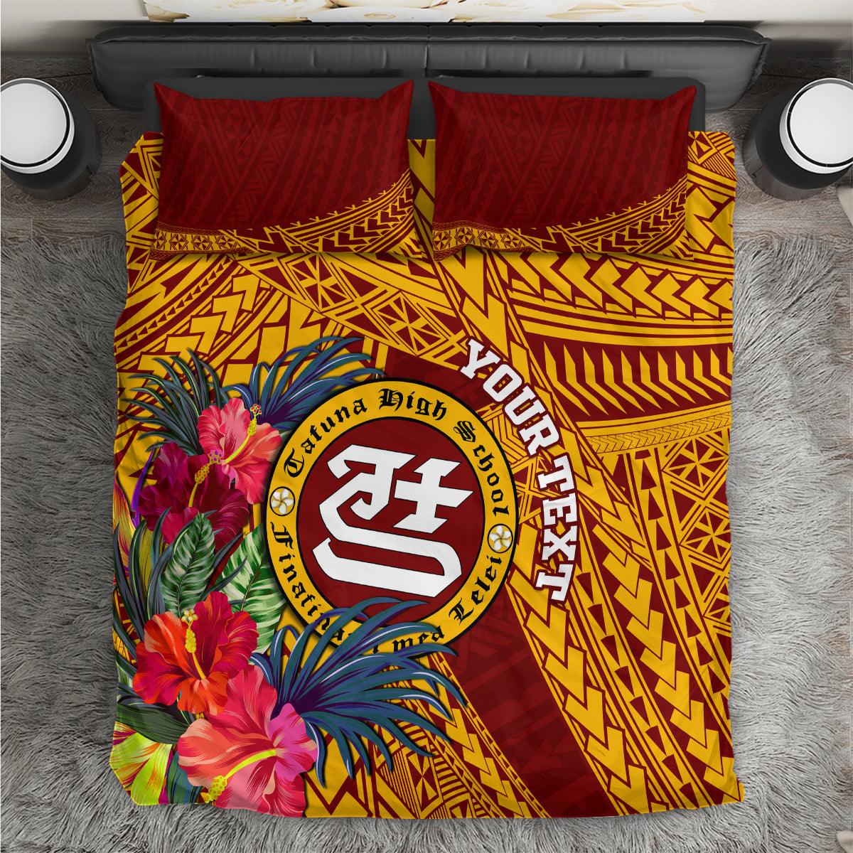 Personalised Tafuna High School Bedding Set American Samoa Schools Polynesian Tropical Flowers - Wonder Print Shop