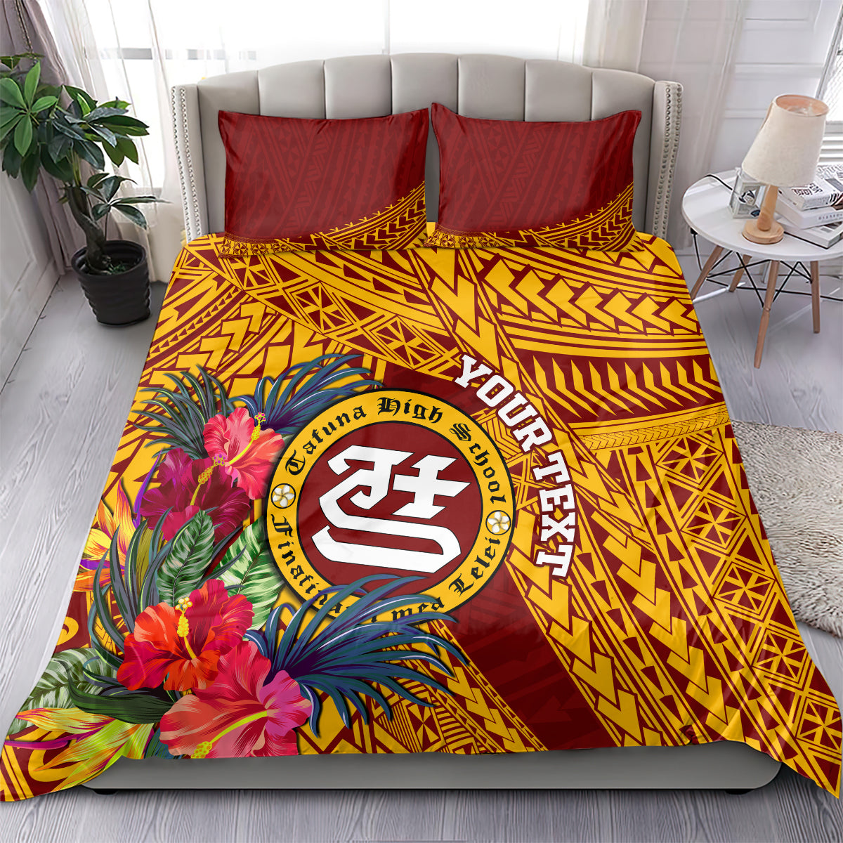 Personalised Tafuna High School Bedding Set American Samoa Schools Polynesian Tropical Flowers - Wonder Print Shop