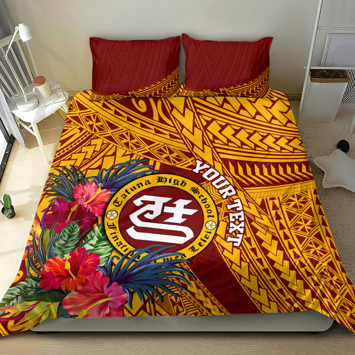 Personalised Tafuna High School Bedding Set American Samoa Schools Polynesian Tropical Flowers - Wonder Print Shop