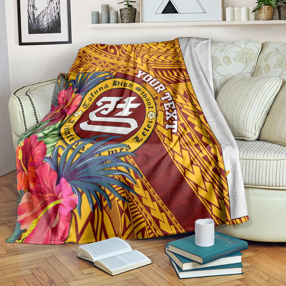 personalised-tafuna-high-school-blanket-american-samoa-schools-polynesian-tropical-flowers