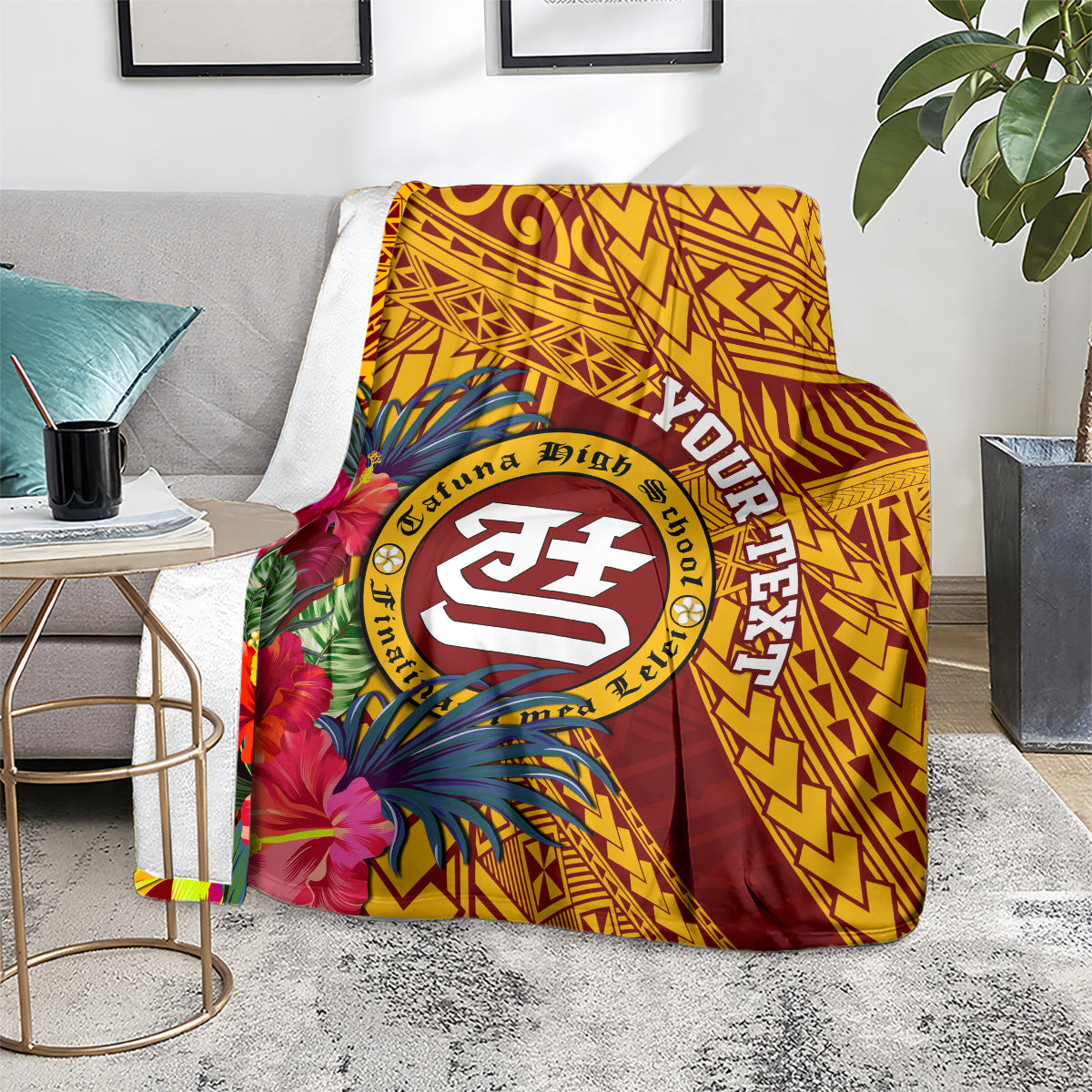 personalised-tafuna-high-school-blanket-american-samoa-schools-polynesian-tropical-flowers