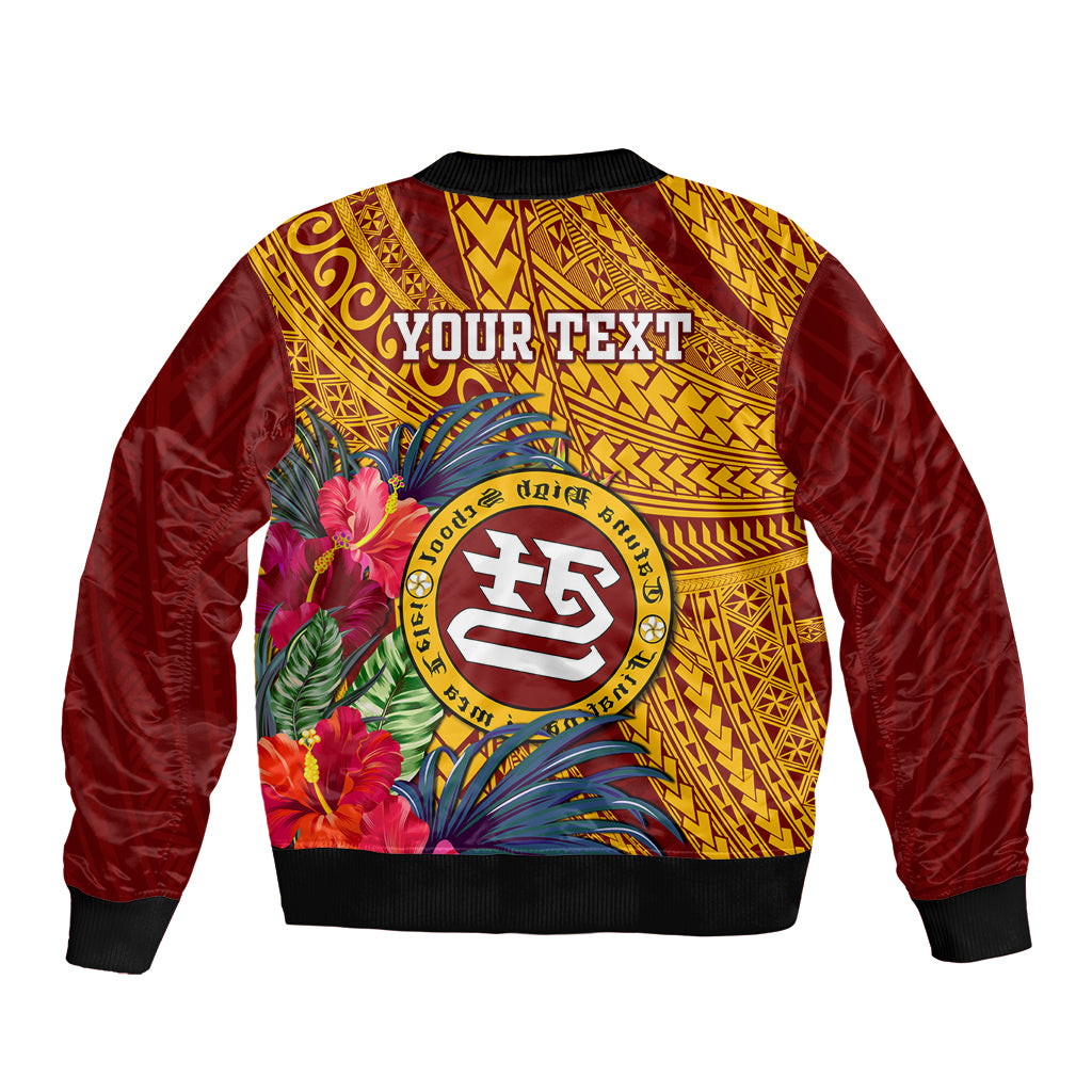 Personalised Tafuna High School Bomber Jacket American Samoa Schools Polynesian Tropical Flowers - Wonder Print Shop
