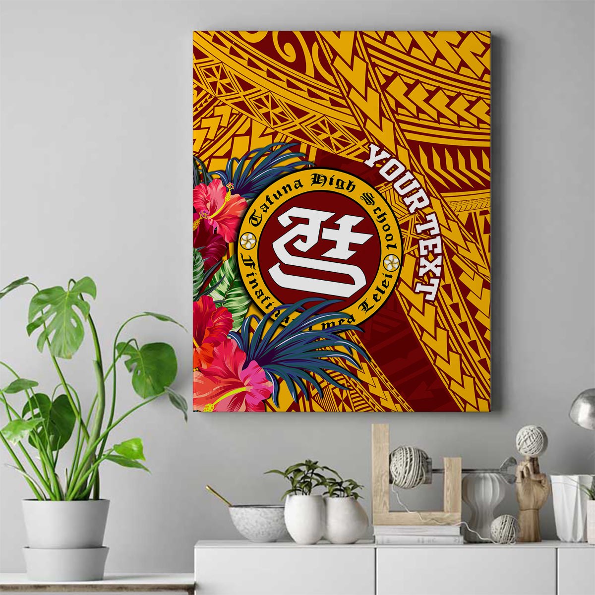 Personalised Tafuna High School Canvas Wall Art American Samoa Schools Polynesian Tropical Flowers - Wonder Print Shop