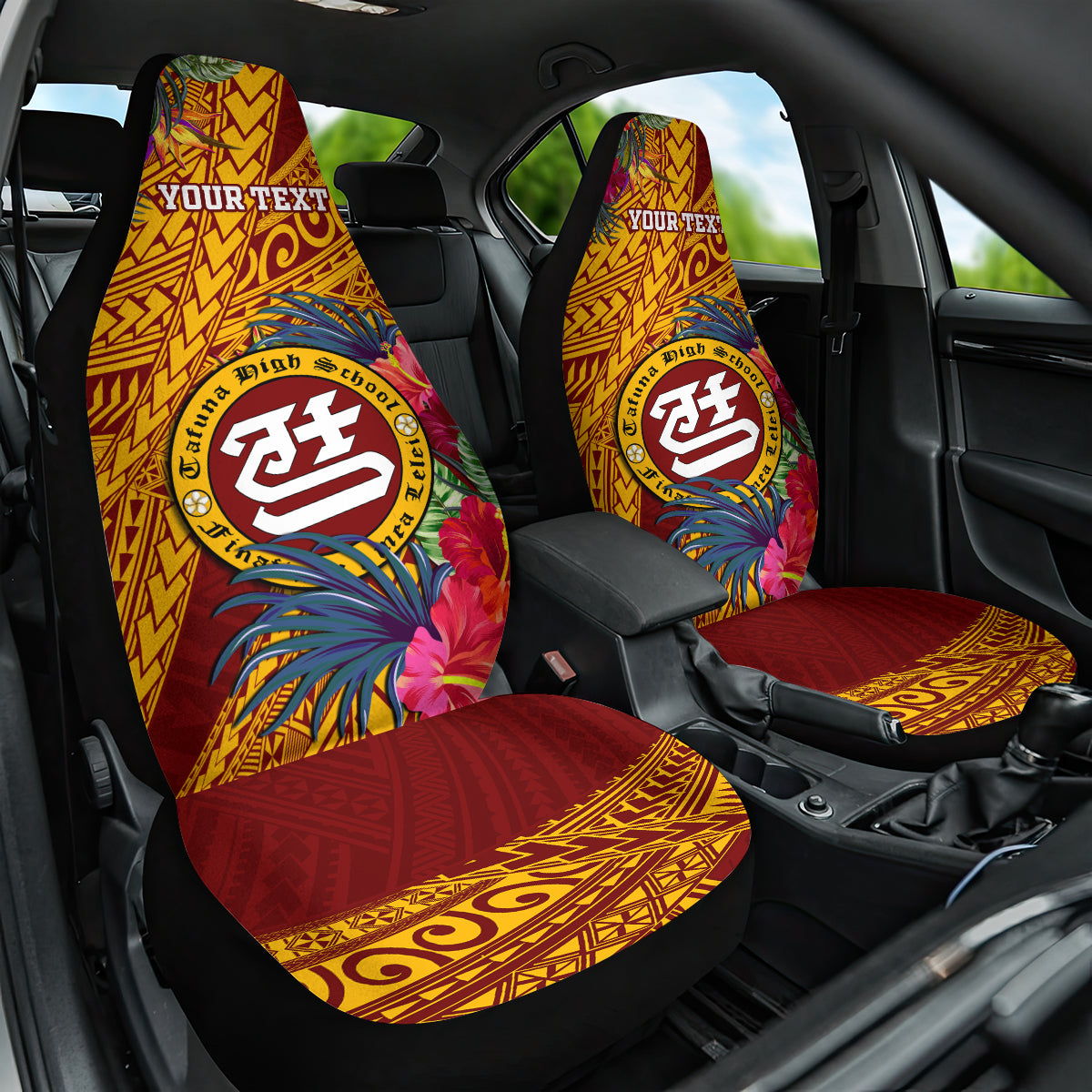 Personalised Tafuna High School Car Seat Cover American Samoa Schools Polynesian Tropical Flowers - Wonder Print Shop