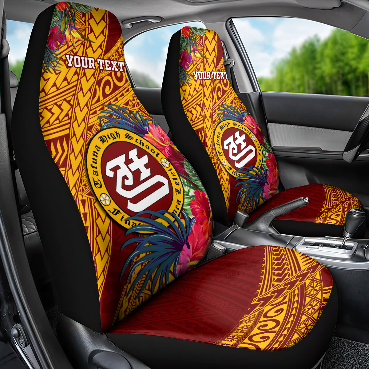Personalised Tafuna High School Car Seat Cover American Samoa Schools Polynesian Tropical Flowers - Wonder Print Shop