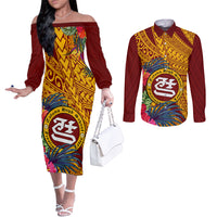 personalised-tafuna-high-school-couples-matching-off-the-shoulder-long-sleeve-dress-and-long-sleeve-button-shirt-american-samoa-schools-polynesian-tropical-flowers