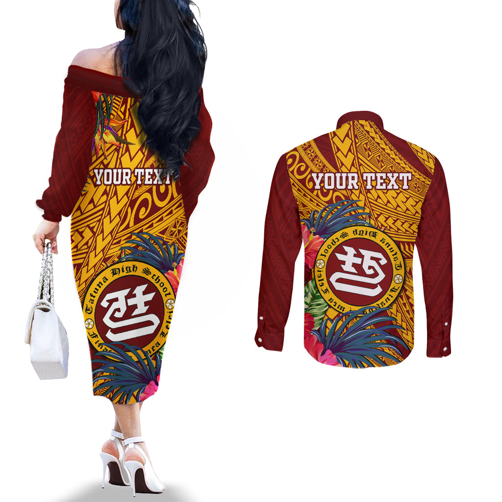personalised-tafuna-high-school-couples-matching-off-the-shoulder-long-sleeve-dress-and-long-sleeve-button-shirt-american-samoa-schools-polynesian-tropical-flowers