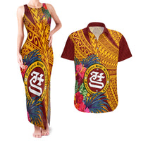 Personalised Tafuna High School Couples Matching Tank Maxi Dress and Hawaiian Shirt American Samoa Schools Polynesian Tropical Flowers - Wonder Print Shop