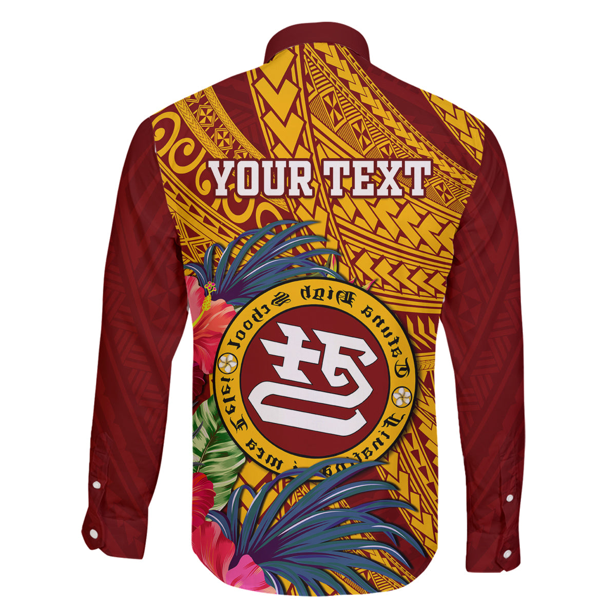 Personalised Tafuna High School Family Matching Long Sleeve Bodycon Dress and Hawaiian Shirt American Samoa Schools Polynesian Tropical Flowers - Wonder Print Shop