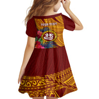 Personalised Tafuna High School Family Matching Off Shoulder Long Sleeve Dress and Hawaiian Shirt American Samoa Schools Polynesian Tropical Flowers - Wonder Print Shop