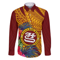 Personalised Tafuna High School Family Matching Off Shoulder Long Sleeve Dress and Hawaiian Shirt American Samoa Schools Polynesian Tropical Flowers - Wonder Print Shop