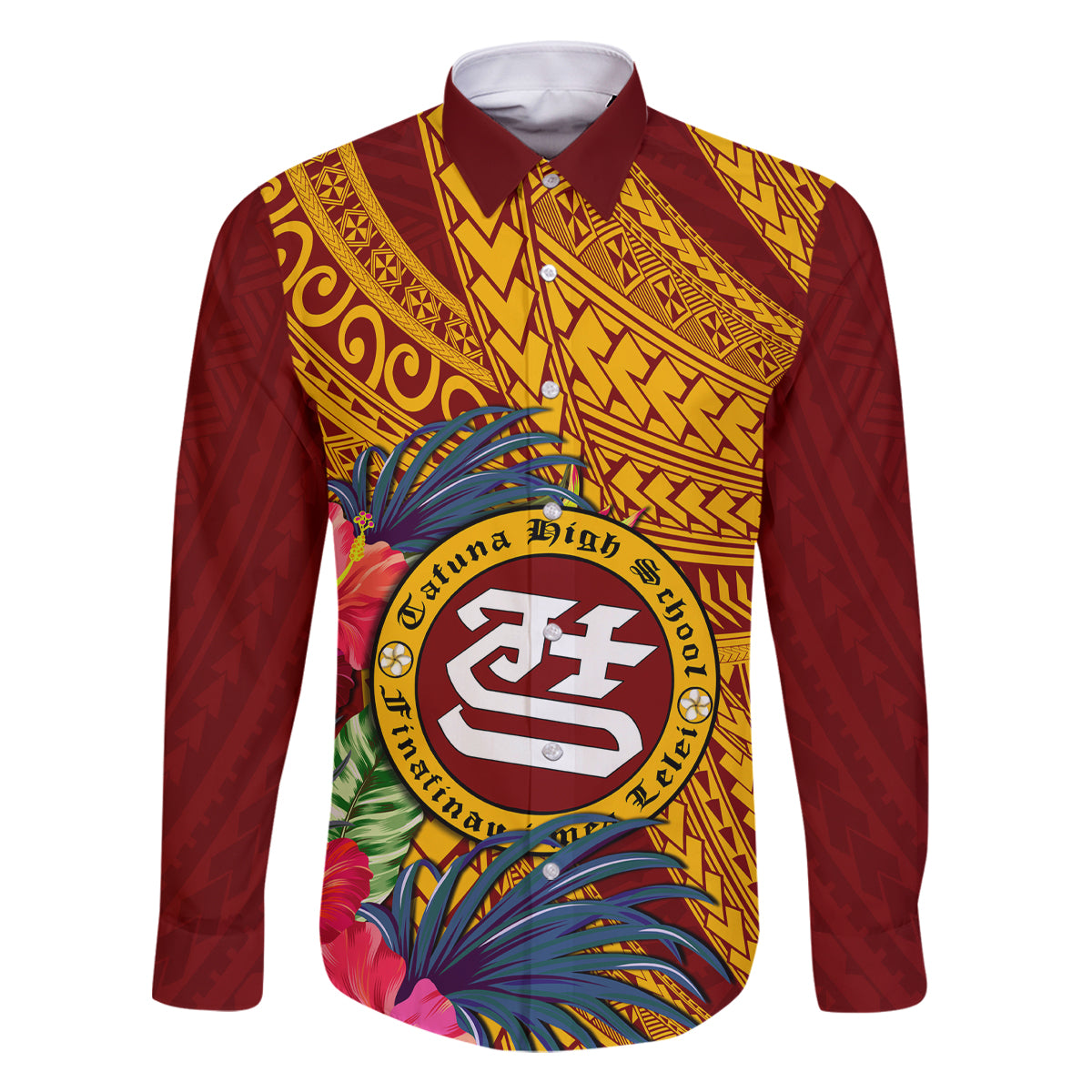 Personalised Tafuna High School Family Matching Off Shoulder Maxi Dress and Hawaiian Shirt American Samoa Schools Polynesian Tropical Flowers - Wonder Print Shop