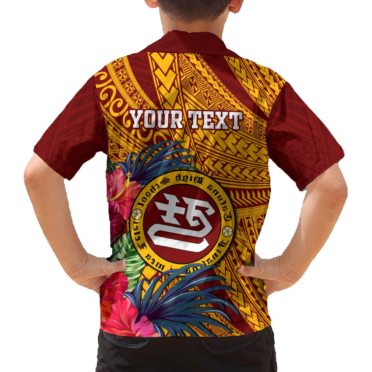 Personalised Tafuna High School Family Matching Off Shoulder Short Dress and Hawaiian Shirt American Samoa Schools Polynesian Tropical Flowers - Wonder Print Shop