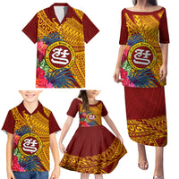Personalised Tafuna High School Family Matching Puletasi Dress and Hawaiian Shirt American Samoa Schools Polynesian Tropical Flowers - Wonder Print Shop