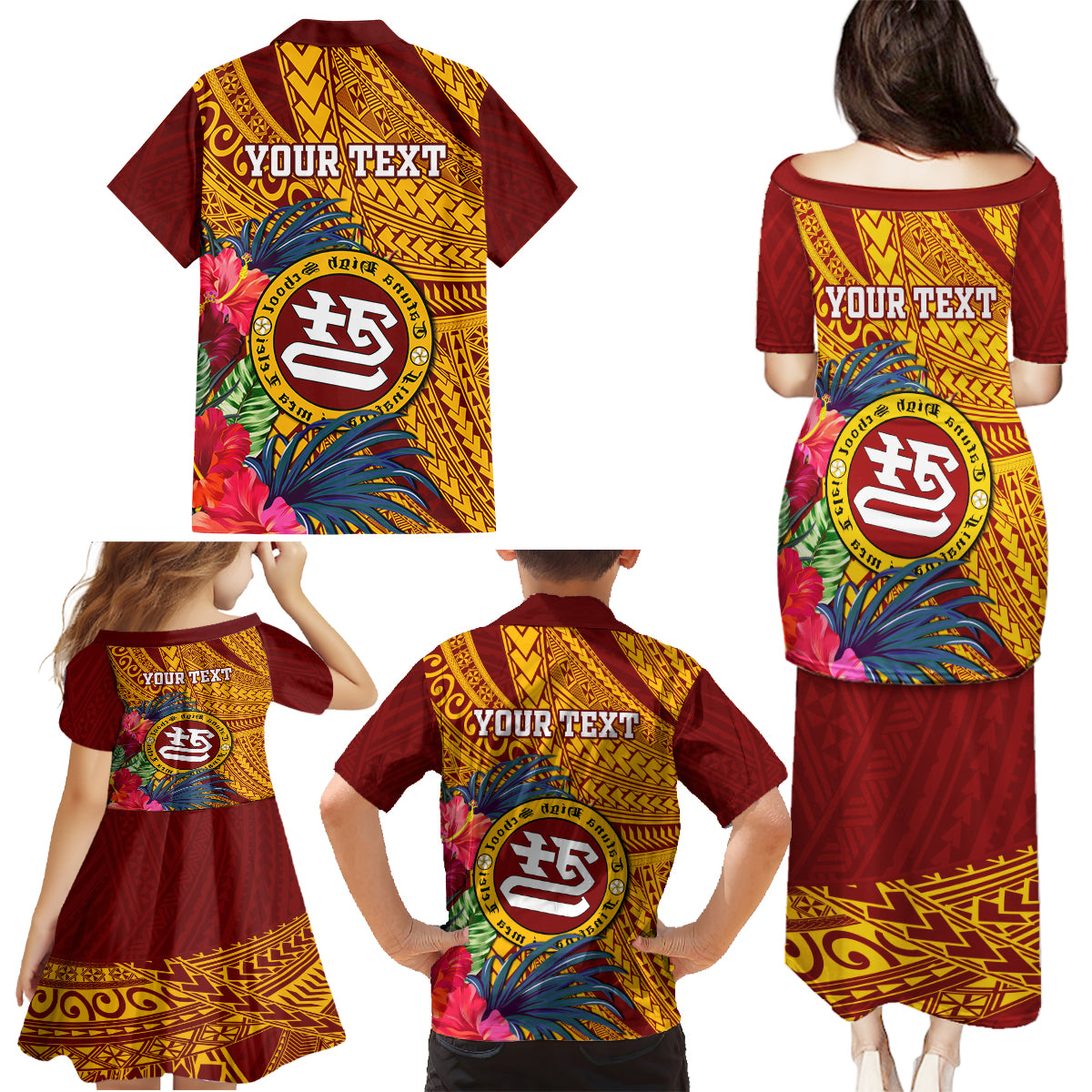 Personalised Tafuna High School Family Matching Puletasi Dress and Hawaiian Shirt American Samoa Schools Polynesian Tropical Flowers - Wonder Print Shop
