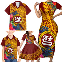 Personalised Tafuna High School Family Matching Short Sleeve Bodycon Dress and Hawaiian Shirt American Samoa Schools Polynesian Tropical Flowers - Wonder Print Shop