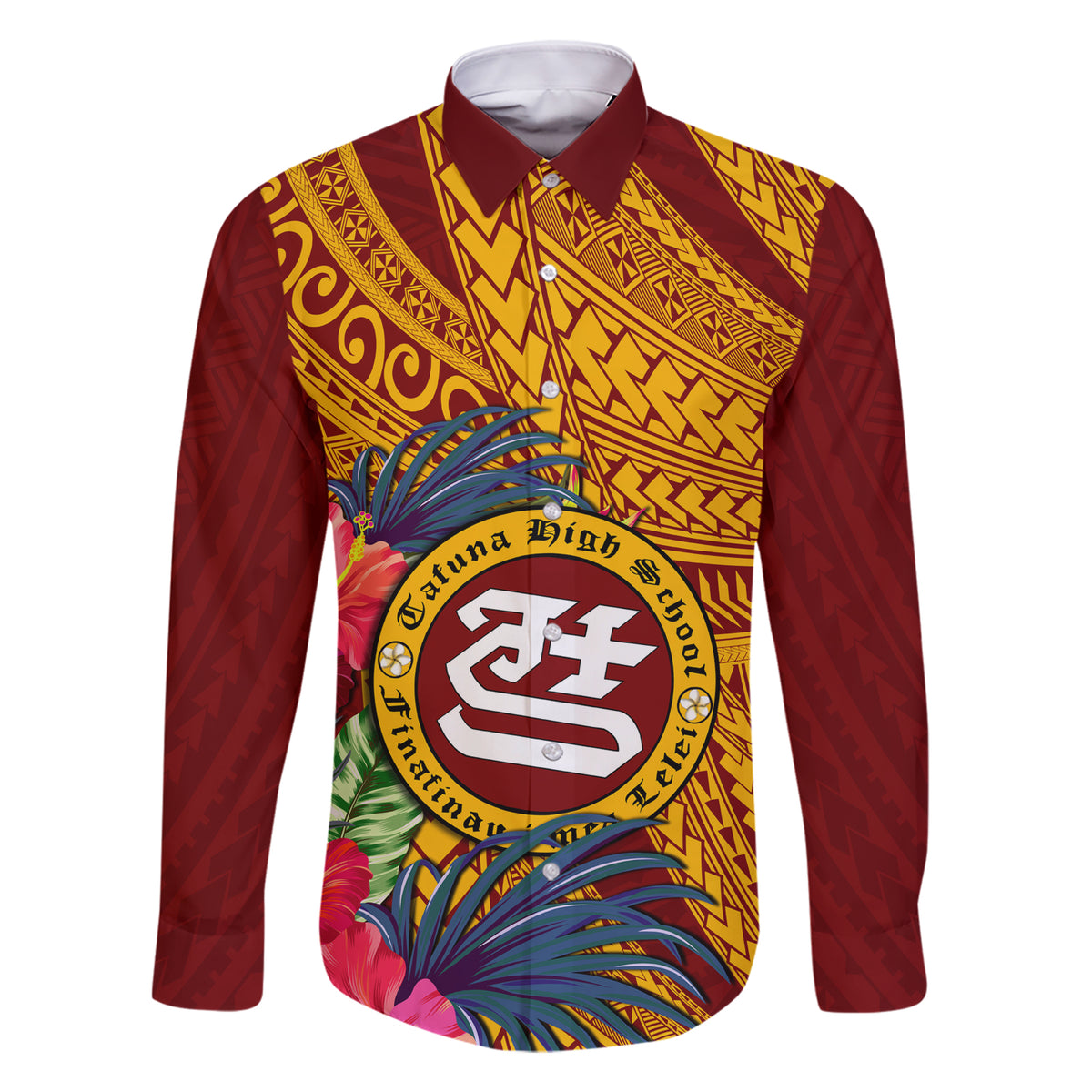 Personalised Tafuna High School Family Matching Short Sleeve Bodycon Dress and Hawaiian Shirt American Samoa Schools Polynesian Tropical Flowers - Wonder Print Shop