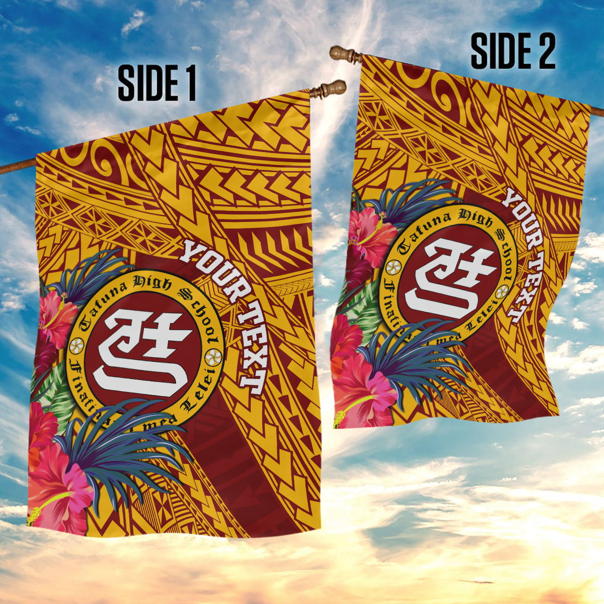 Personalised Tafuna High School Garden Flag American Samoa Schools Polynesian Tropical Flowers - Wonder Print Shop