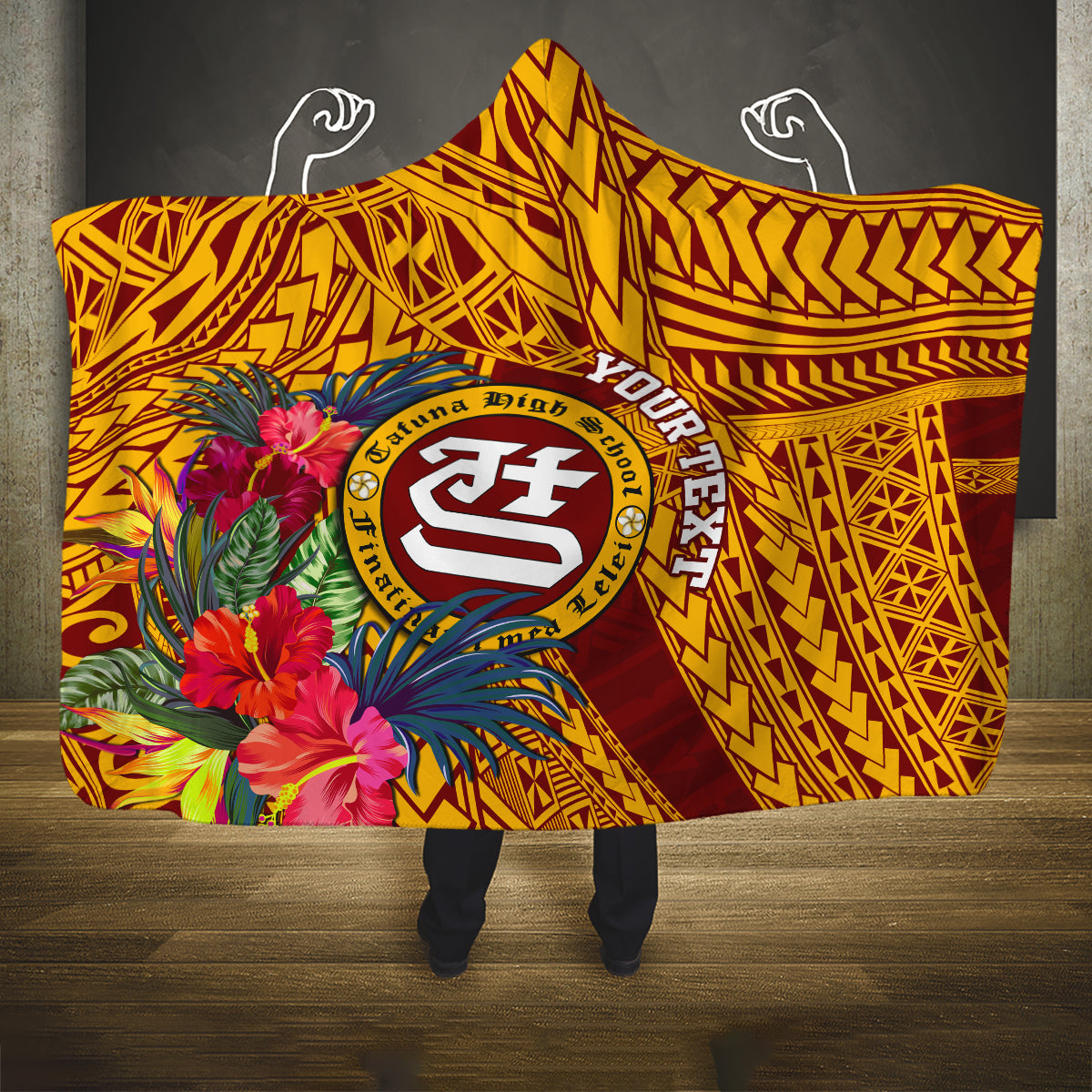 personalised-tafuna-high-school-hooded-blanket-american-samoa-schools-polynesian-tropical-flowers
