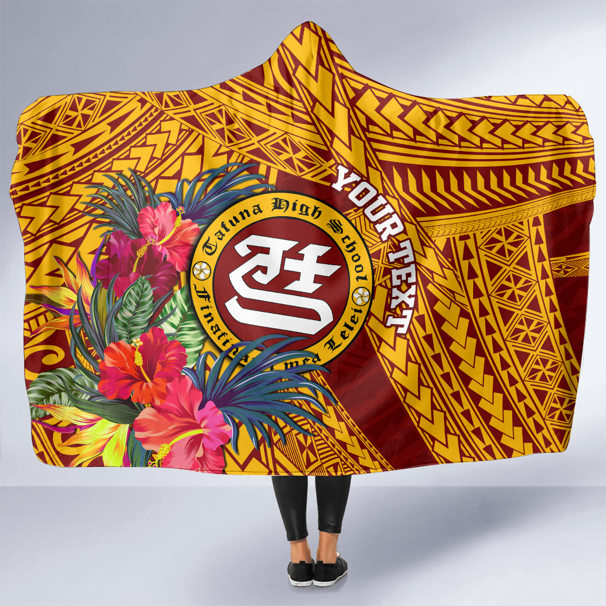 personalised-tafuna-high-school-hooded-blanket-american-samoa-schools-polynesian-tropical-flowers