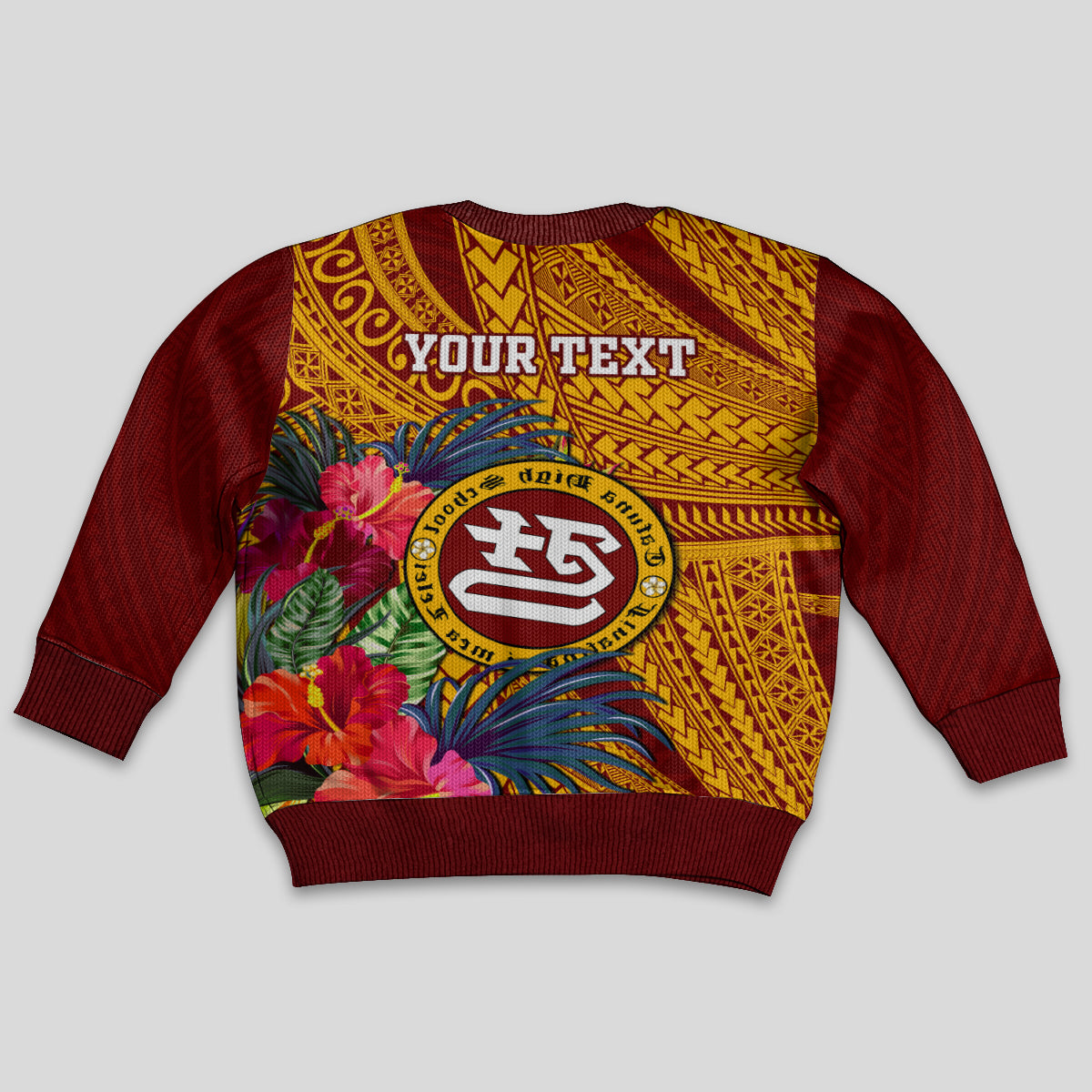 Personalised Tafuna High School Kid Ugly Christmas Sweater American Samoa Schools Polynesian Tropical Flowers - Wonder Print Shop