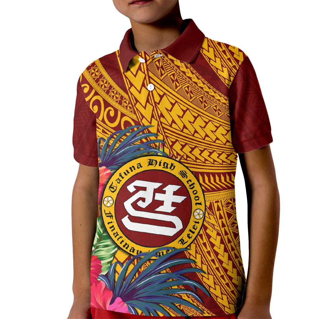 Personalised Tafuna High School Kid Polo Shirt American Samoa Schools Polynesian Tropical Flowers - Wonder Print Shop