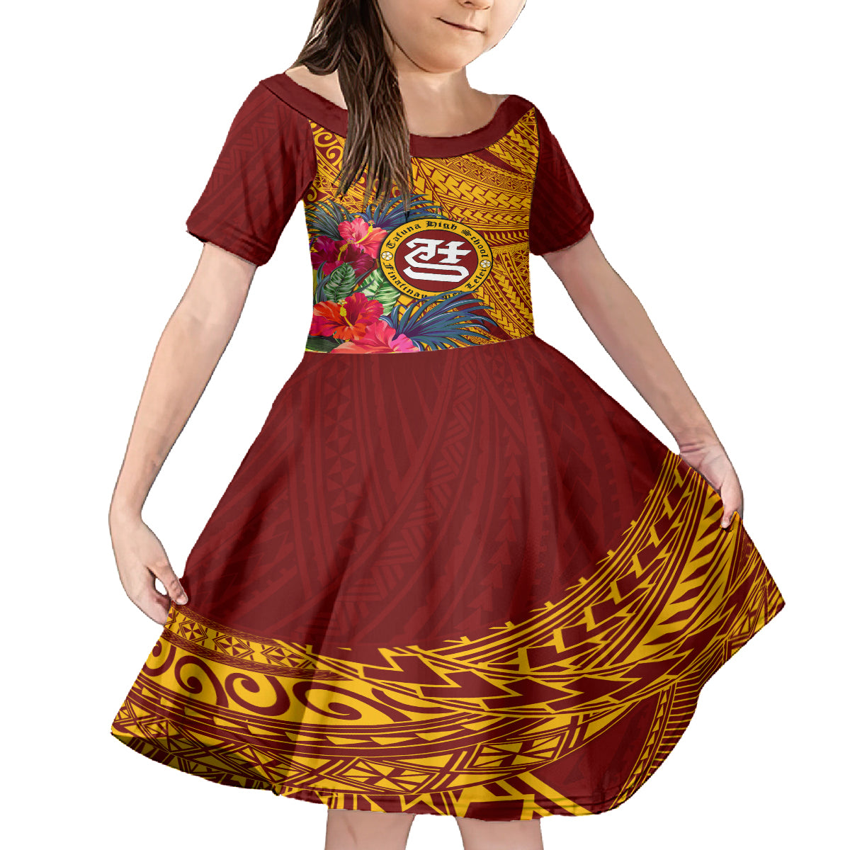 Personalised Tafuna High School Kid Short Sleeve Dress American Samoa Schools Polynesian Tropical Flowers - Wonder Print Shop