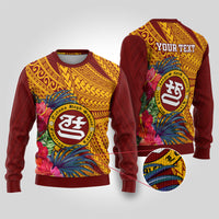 Personalised Tafuna High School Ugly Christmas Sweater American Samoa Schools Polynesian Tropical Flowers - Wonder Print Shop