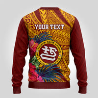 Personalised Tafuna High School Ugly Christmas Sweater American Samoa Schools Polynesian Tropical Flowers - Wonder Print Shop