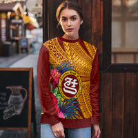 Personalised Tafuna High School Ugly Christmas Sweater American Samoa Schools Polynesian Tropical Flowers - Wonder Print Shop