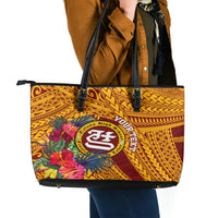 Personalised Tafuna High School Leather Tote Bag American Samoa Schools Polynesian Tropical Flowers - Wonder Print Shop