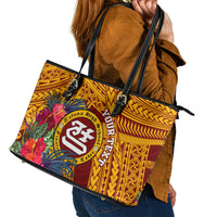 Personalised Tafuna High School Leather Tote Bag American Samoa Schools Polynesian Tropical Flowers - Wonder Print Shop