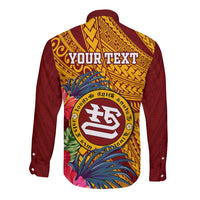 Personalised Tafuna High School Long Sleeve Button Shirt American Samoa Schools Polynesian Tropical Flowers - Wonder Print Shop