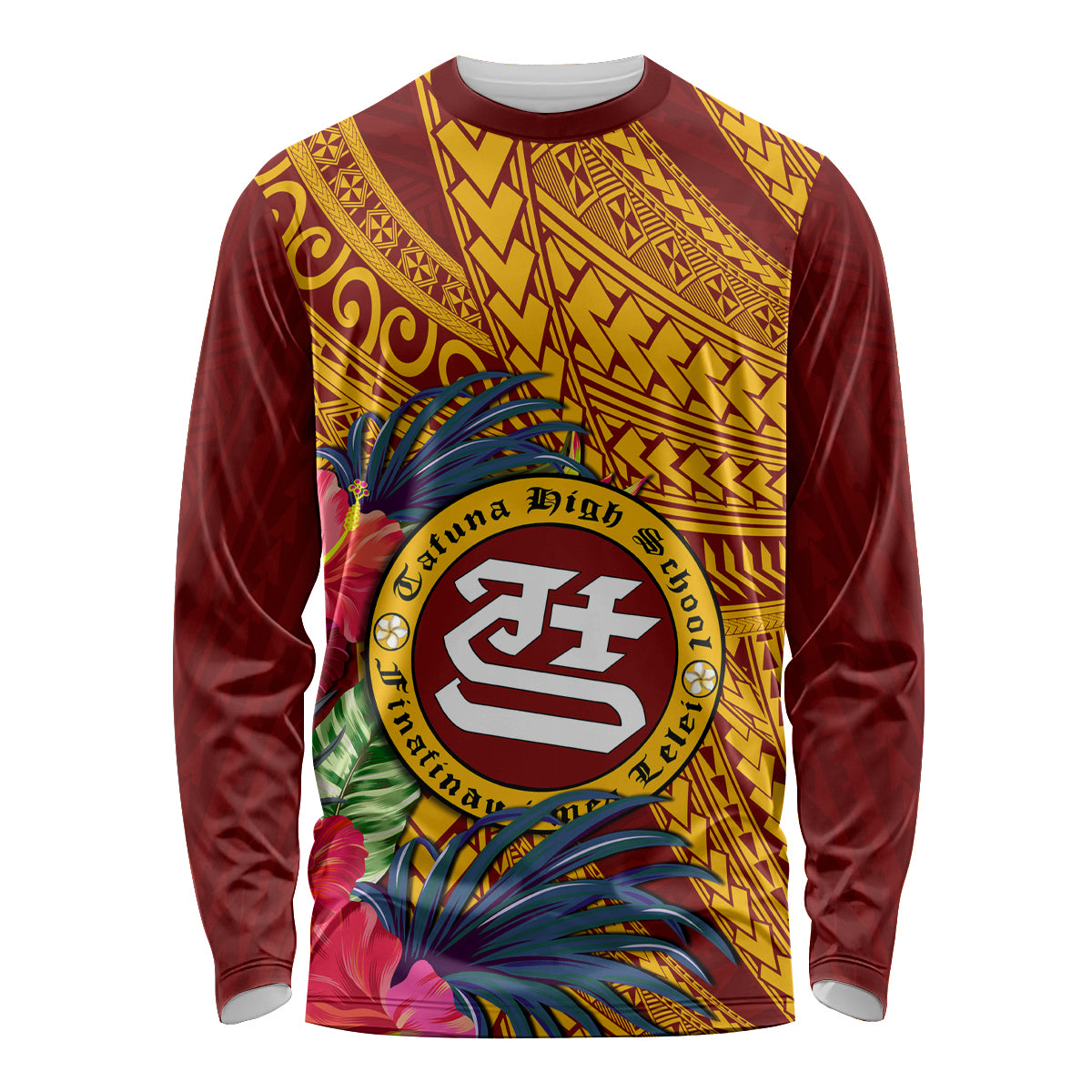 Personalised Tafuna High School Long Sleeve Shirt American Samoa Schools Polynesian Tropical Flowers - Wonder Print Shop