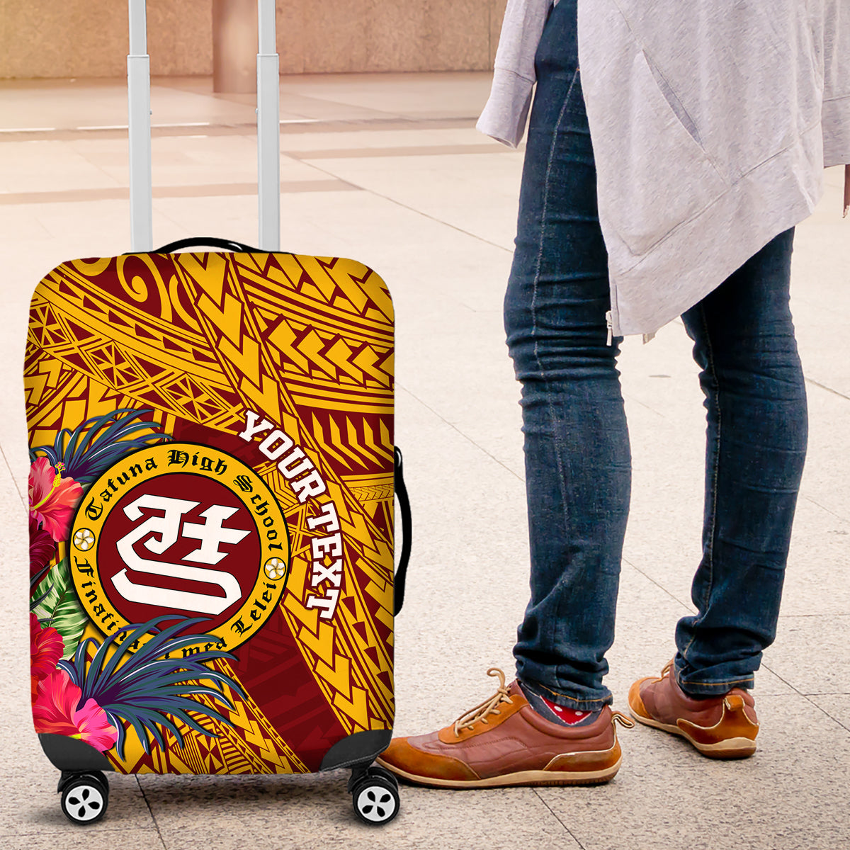 Personalised Tafuna High School Luggage Cover American Samoa Schools Polynesian Tropical Flowers - Wonder Print Shop