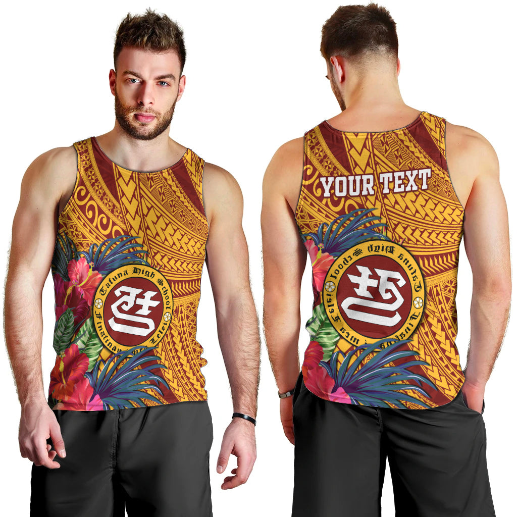 Personalised Tafuna High School Men Tank Top American Samoa Schools Polynesian Tropical Flowers - Wonder Print Shop