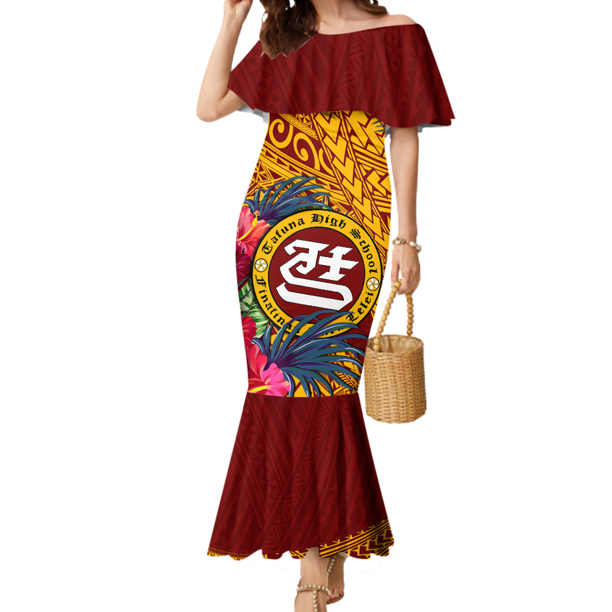 Personalised Tafuna High School Mermaid Dress American Samoa Schools Polynesian Tropical Flowers - Wonder Print Shop