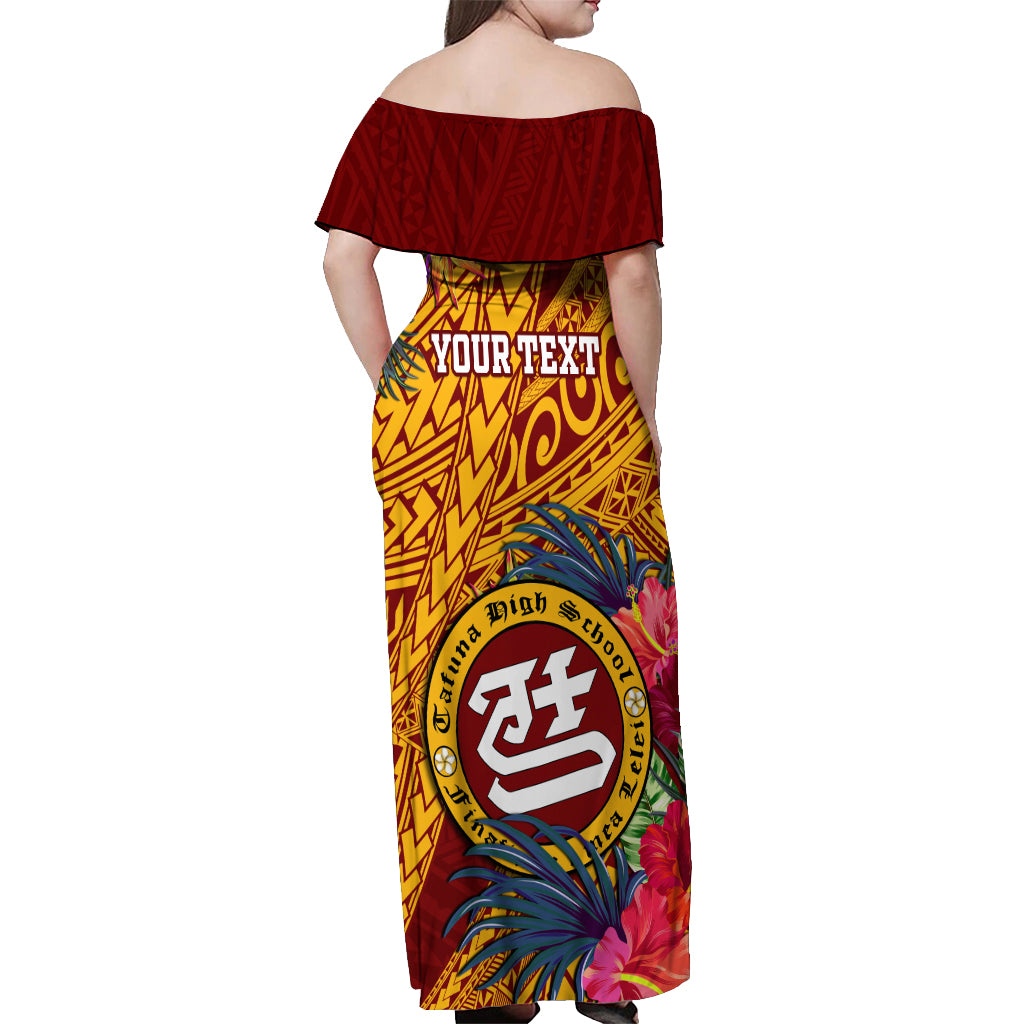 Personalised Tafuna High School Off Shoulder Maxi Dress American Samoa Schools Polynesian Tropical Flowers - Wonder Print Shop