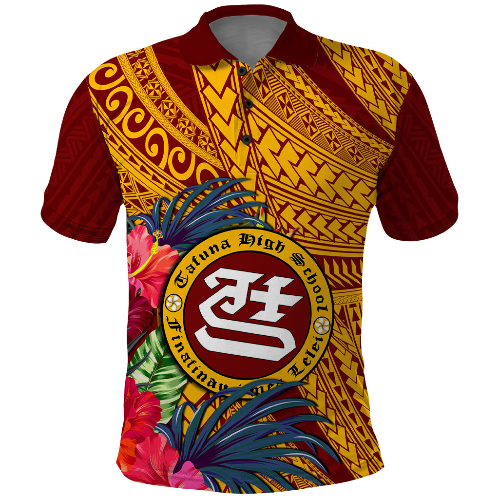 Personalised Tafuna High School Polo Shirt American Samoa Schools Polynesian Tropical Flowers - Wonder Print Shop