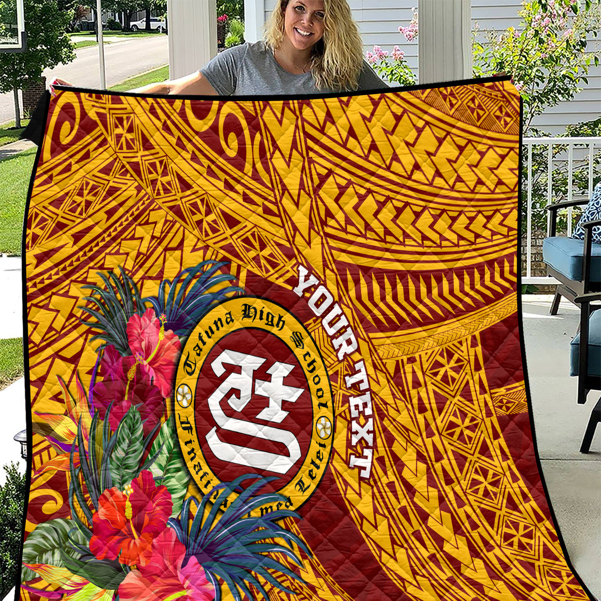 Personalised Tafuna High School Quilt American Samoa Schools Polynesian Tropical Flowers - Wonder Print Shop