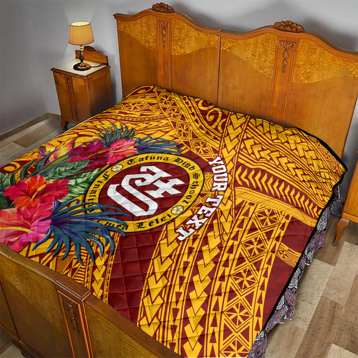 Personalised Tafuna High School Quilt American Samoa Schools Polynesian Tropical Flowers - Wonder Print Shop