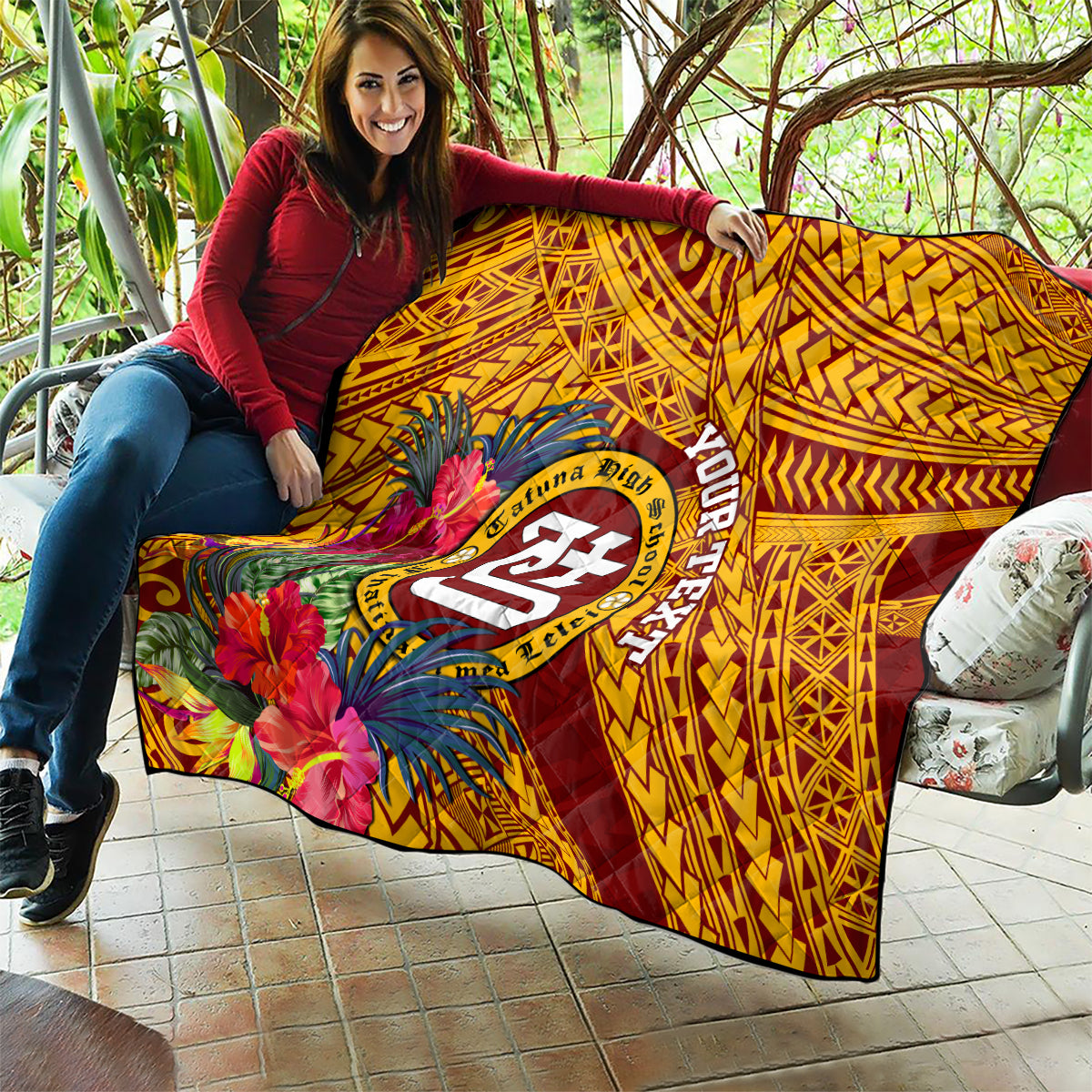 Personalised Tafuna High School Quilt American Samoa Schools Polynesian Tropical Flowers - Wonder Print Shop