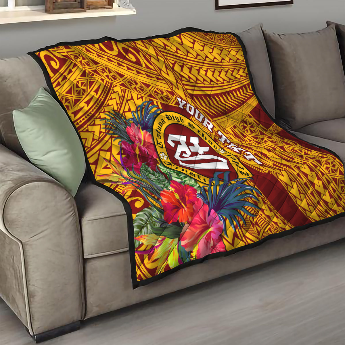 Personalised Tafuna High School Quilt American Samoa Schools Polynesian Tropical Flowers - Wonder Print Shop