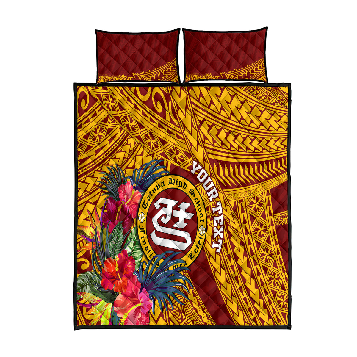 Personalised Tafuna High School Quilt Bed Set American Samoa Schools Polynesian Tropical Flowers - Wonder Print Shop