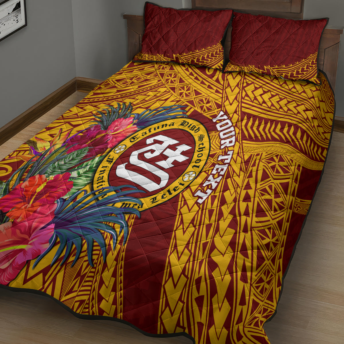 Personalised Tafuna High School Quilt Bed Set American Samoa Schools Polynesian Tropical Flowers - Wonder Print Shop