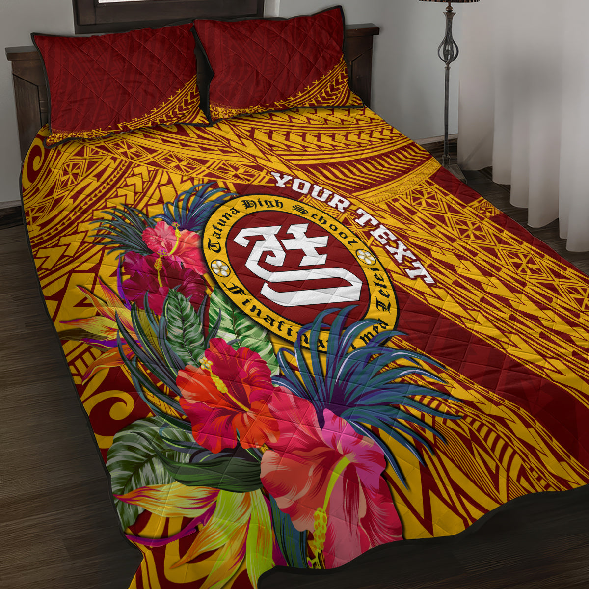 Personalised Tafuna High School Quilt Bed Set American Samoa Schools Polynesian Tropical Flowers - Wonder Print Shop