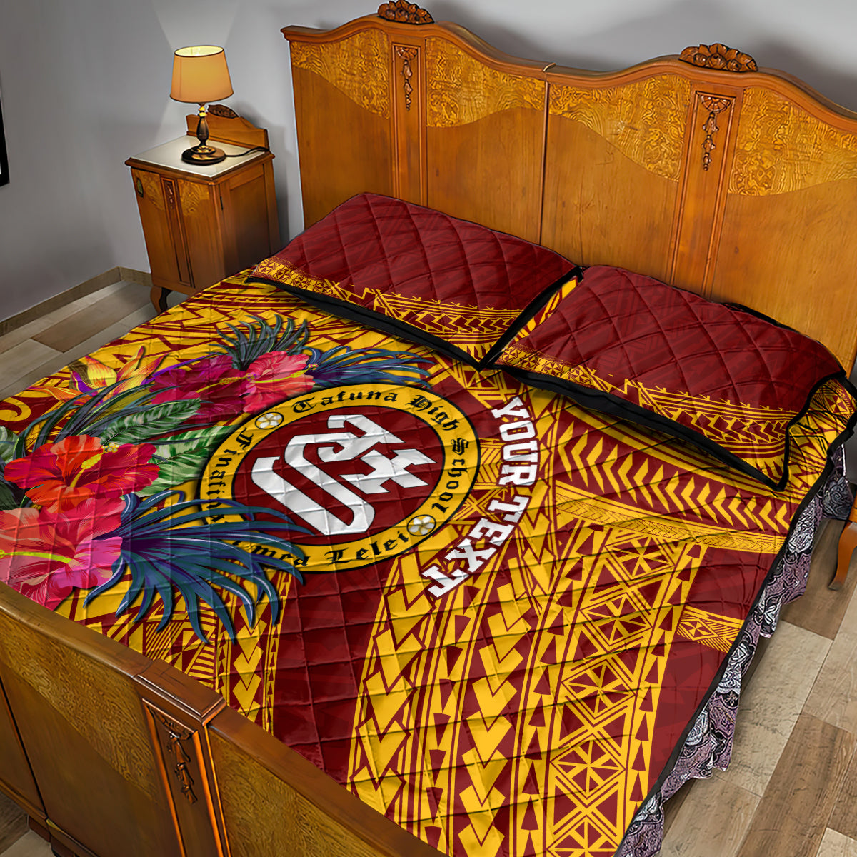 Personalised Tafuna High School Quilt Bed Set American Samoa Schools Polynesian Tropical Flowers - Wonder Print Shop
