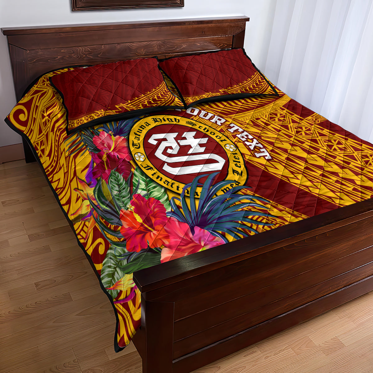 Personalised Tafuna High School Quilt Bed Set American Samoa Schools Polynesian Tropical Flowers - Wonder Print Shop