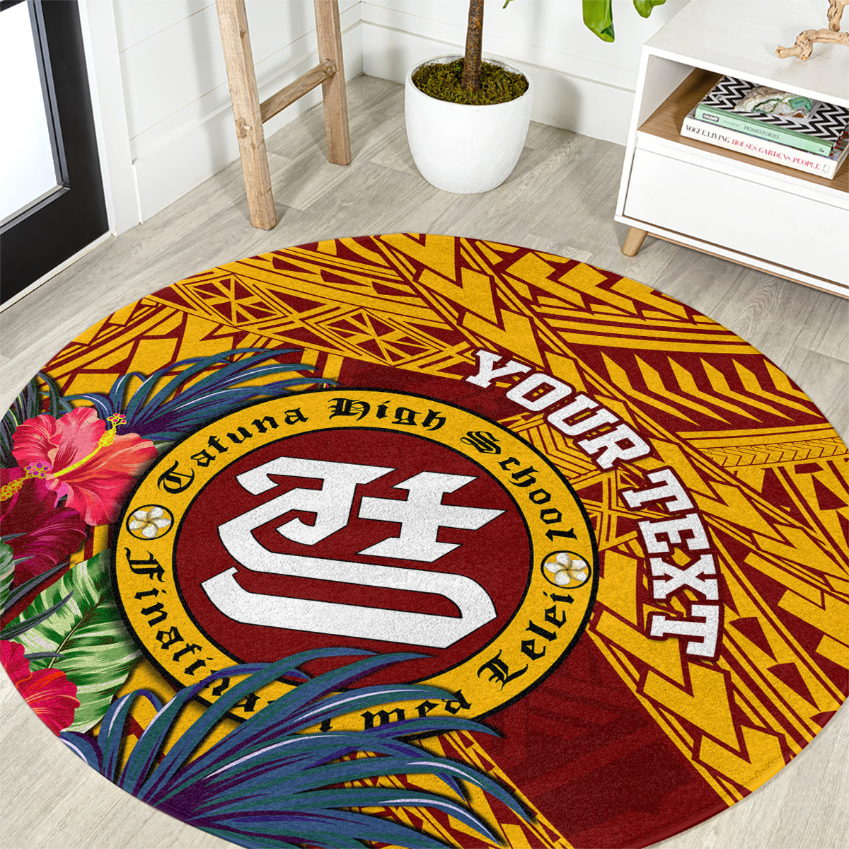personalised-tafuna-high-school-round-carpet-american-samoa-schools-polynesian-tropical-flowers