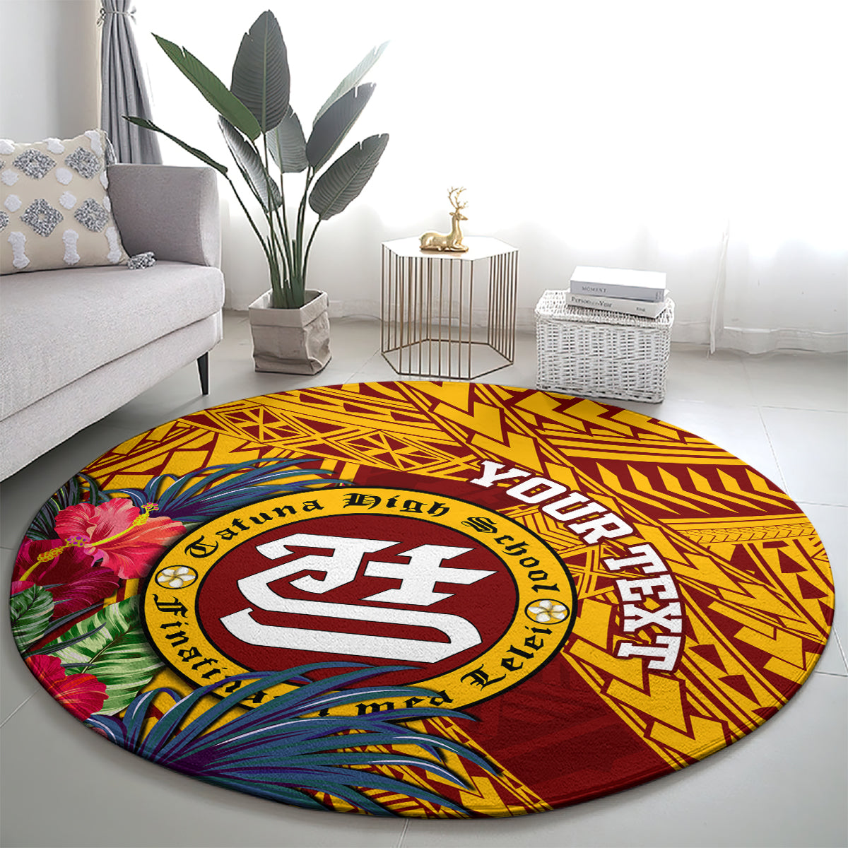 personalised-tafuna-high-school-round-carpet-american-samoa-schools-polynesian-tropical-flowers